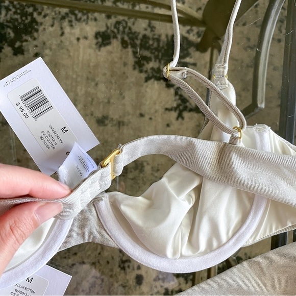 WeWoreWhat Bikini Vintage Bra Delilah Shimmer Sparkly Solid Glitter Silver M NWT - Picture 7 of 8